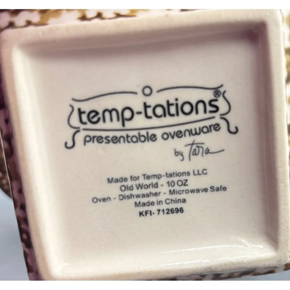 Temp-tations Old World Brown 10oz‎ Square Ramekins Set of 4 Bakeware Bowls